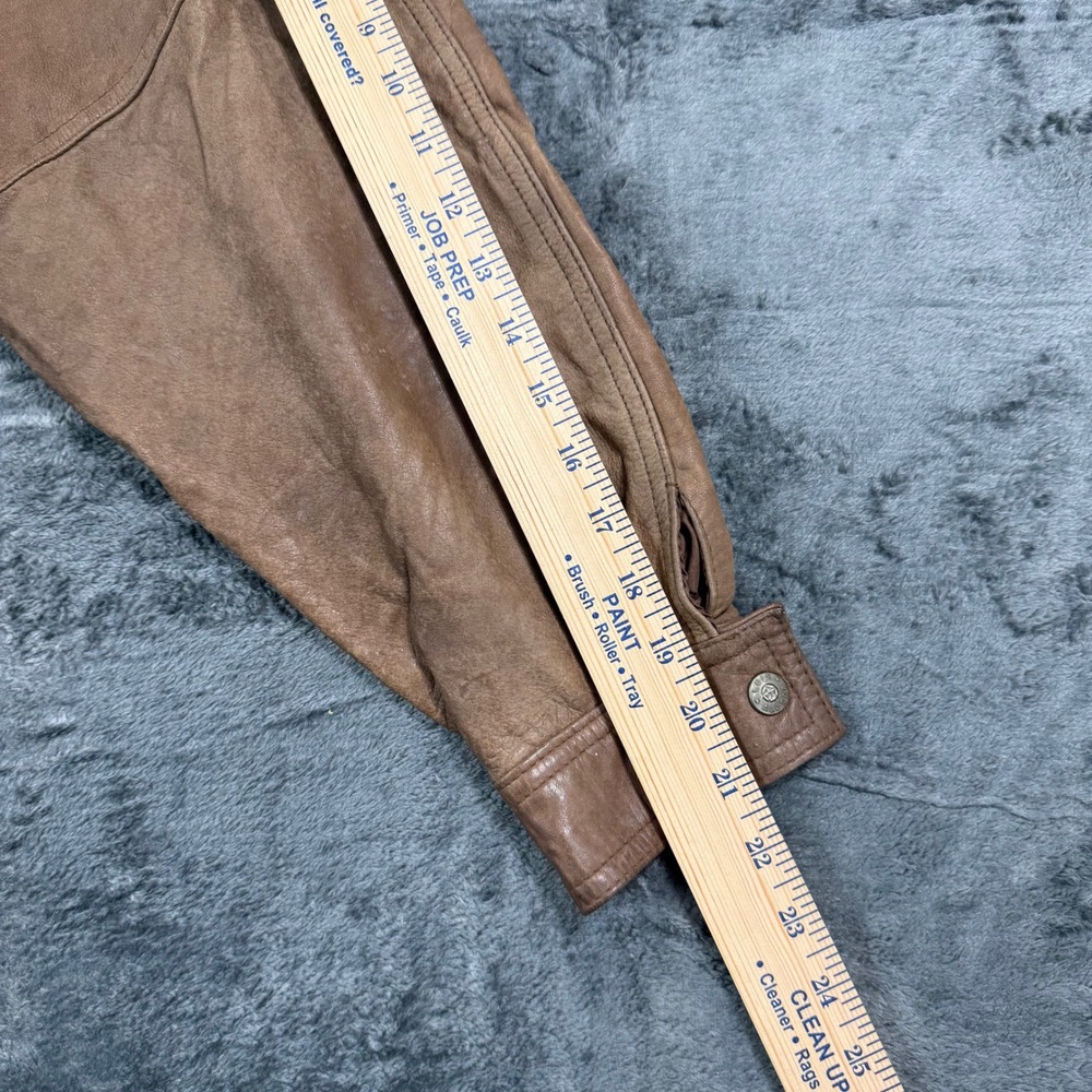 LA Studio Vintage Brown Leather Bomber Jacket Belted Mens Large Made in Korea - Picture 7 of 11